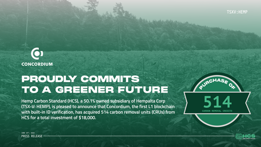 Hemp Carbon Standard Announces Sale of 514 Carbon Removal Units to Concordium